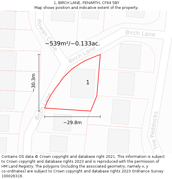 1, BIRCH LANE, PENARTH, CF64 5BY: Plot and title map