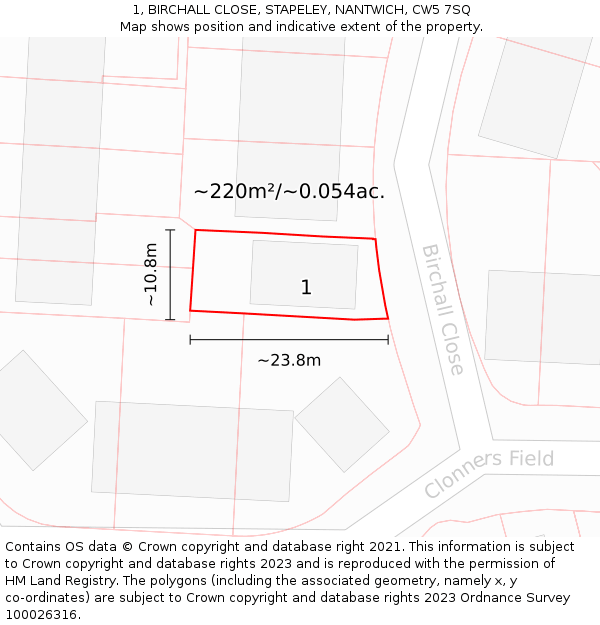 1, BIRCHALL CLOSE, STAPELEY, NANTWICH, CW5 7SQ: Plot and title map