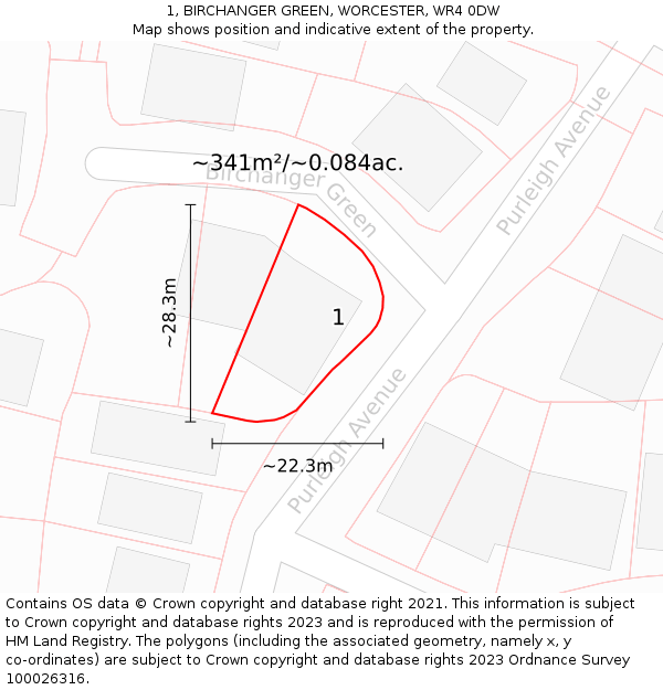 1, BIRCHANGER GREEN, WORCESTER, WR4 0DW: Plot and title map