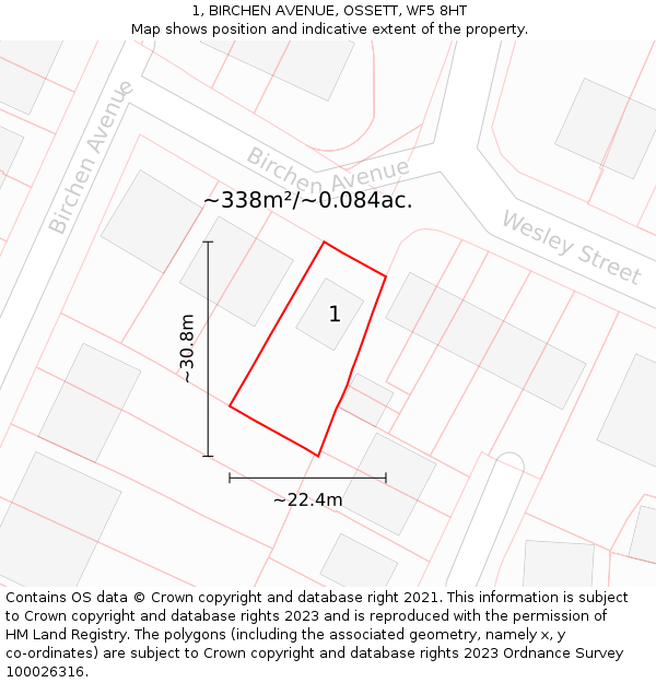 1, BIRCHEN AVENUE, OSSETT, WF5 8HT: Plot and title map