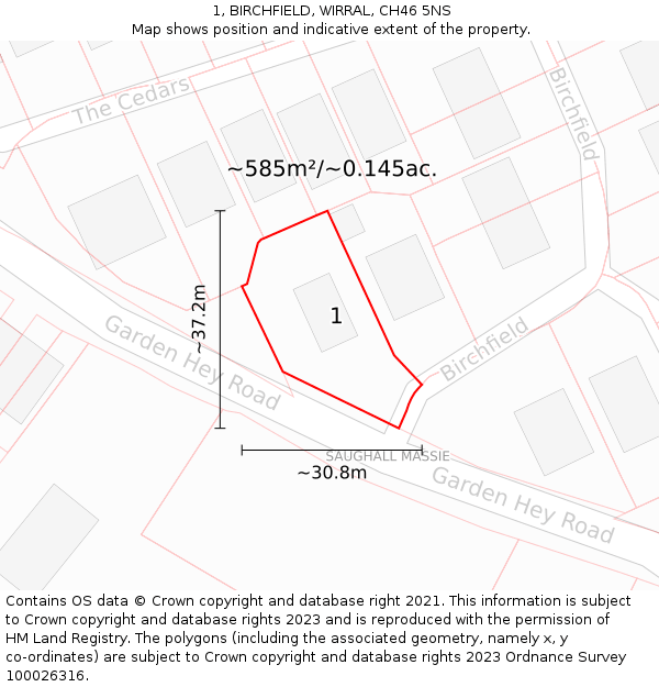 1, BIRCHFIELD, WIRRAL, CH46 5NS: Plot and title map
