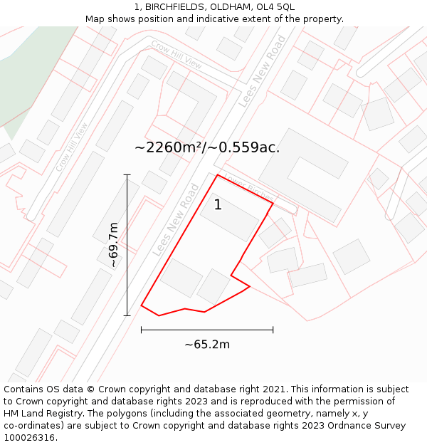 1, BIRCHFIELDS, OLDHAM, OL4 5QL: Plot and title map
