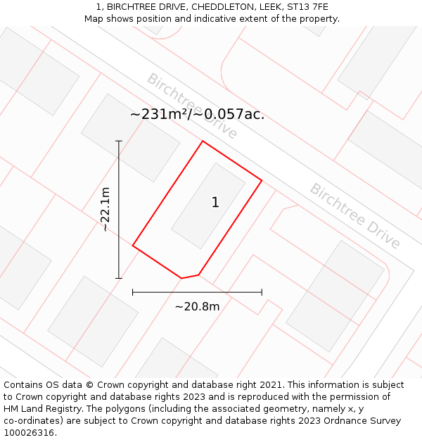 1, BIRCHTREE DRIVE, CHEDDLETON, LEEK, ST13 7FE: Plot and title map