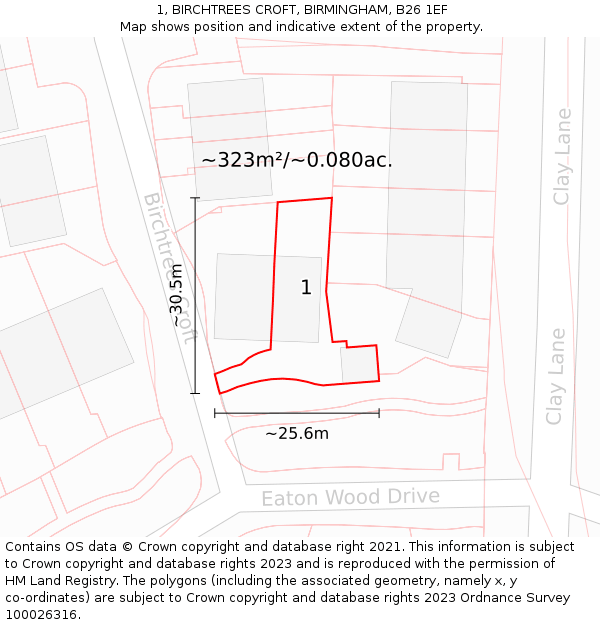 1, BIRCHTREES CROFT, BIRMINGHAM, B26 1EF: Plot and title map