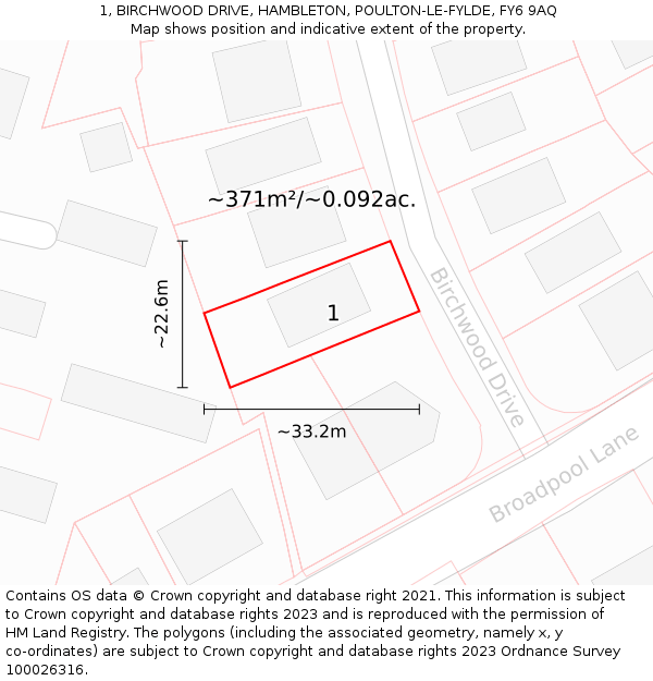 1, BIRCHWOOD DRIVE, HAMBLETON, POULTON-LE-FYLDE, FY6 9AQ: Plot and title map