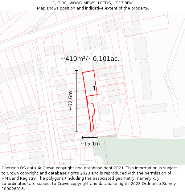 1, BIRCHWOOD MEWS, LEEDS, LS17 8FW: Plot and title map