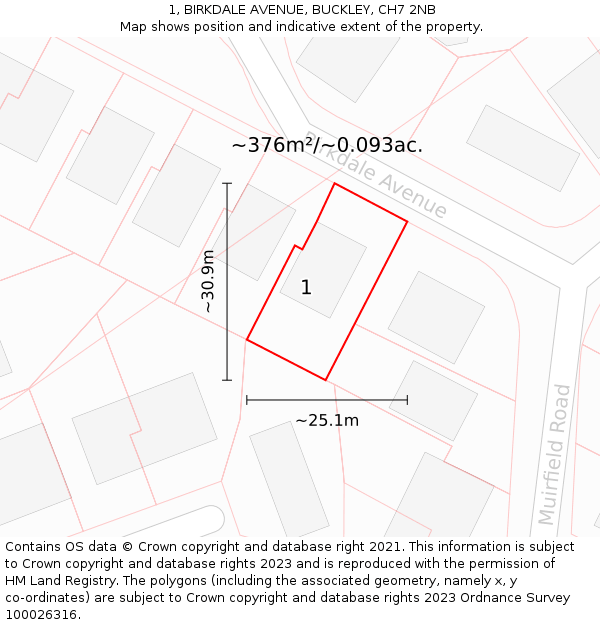 1, BIRKDALE AVENUE, BUCKLEY, CH7 2NB: Plot and title map
