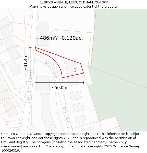 1, BIRKS AVENUE, LEES, OLDHAM, OL4 3PR: Plot and title map