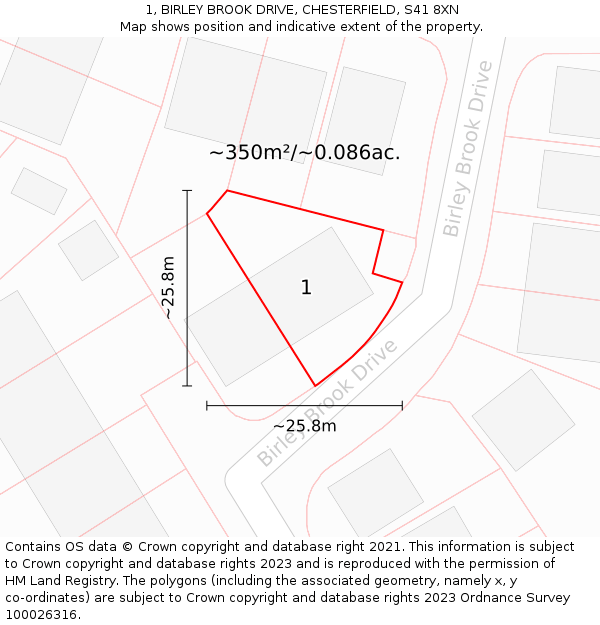 1, BIRLEY BROOK DRIVE, CHESTERFIELD, S41 8XN: Plot and title map