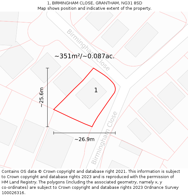 1, BIRMINGHAM CLOSE, GRANTHAM, NG31 8SD: Plot and title map