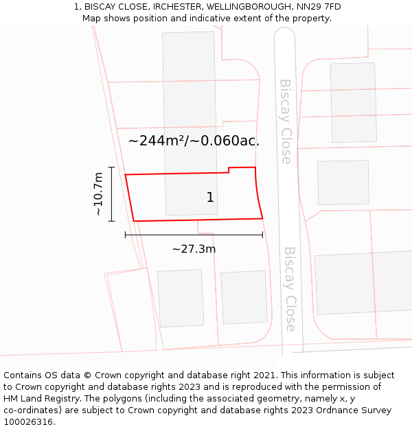 1, BISCAY CLOSE, IRCHESTER, WELLINGBOROUGH, NN29 7FD: Plot and title map