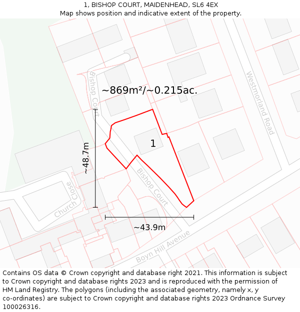 1, BISHOP COURT, MAIDENHEAD, SL6 4EX: Plot and title map