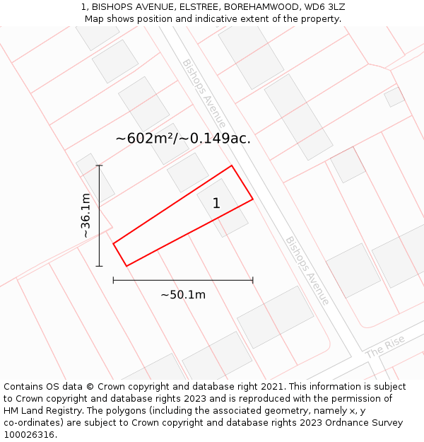 1, BISHOPS AVENUE, ELSTREE, BOREHAMWOOD, WD6 3LZ: Plot and title map