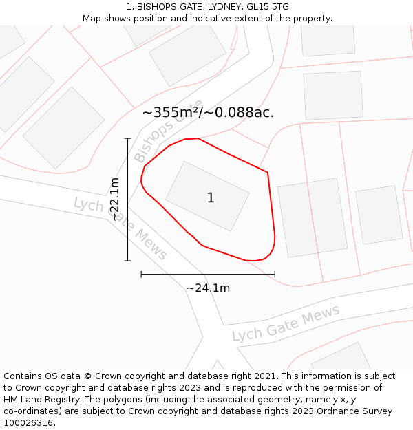 1, BISHOPS GATE, LYDNEY, GL15 5TG: Plot and title map