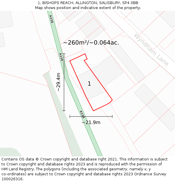 1, BISHOPS REACH, ALLINGTON, SALISBURY, SP4 0BB: Plot and title map