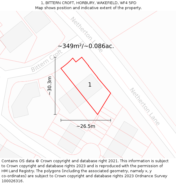 1, BITTERN CROFT, HORBURY, WAKEFIELD, WF4 5PD: Plot and title map