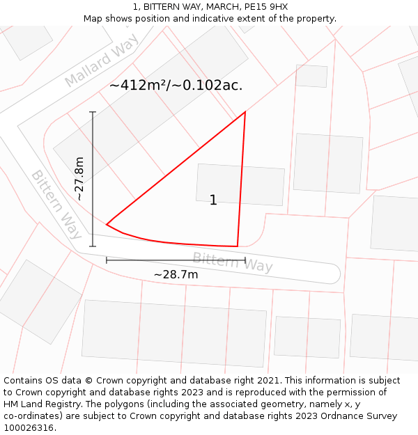 1, BITTERN WAY, MARCH, PE15 9HX: Plot and title map