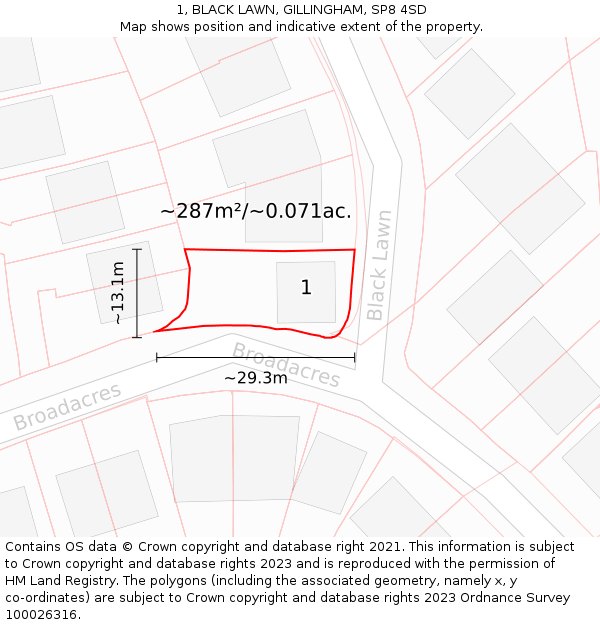1, BLACK LAWN, GILLINGHAM, SP8 4SD: Plot and title map