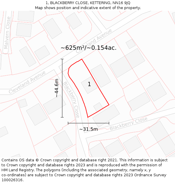1, BLACKBERRY CLOSE, KETTERING, NN16 9JQ: Plot and title map