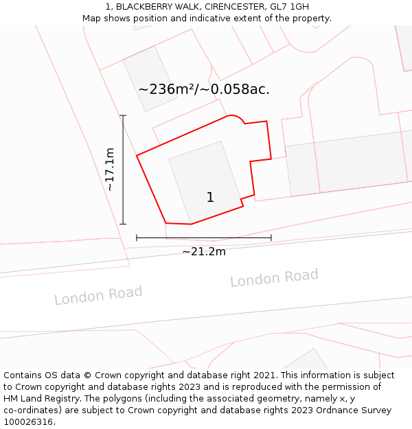 1, BLACKBERRY WALK, CIRENCESTER, GL7 1GH: Plot and title map