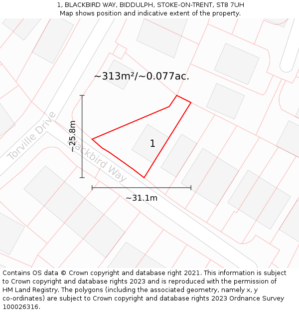 1, BLACKBIRD WAY, BIDDULPH, STOKE-ON-TRENT, ST8 7UH: Plot and title map