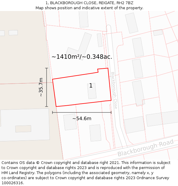 1, BLACKBOROUGH CLOSE, REIGATE, RH2 7BZ: Plot and title map