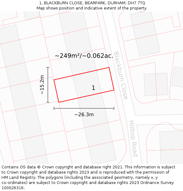 1, BLACKBURN CLOSE, BEARPARK, DURHAM, DH7 7TQ: Plot and title map