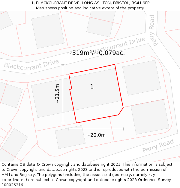 1, BLACKCURRANT DRIVE, LONG ASHTON, BRISTOL, BS41 9FP: Plot and title map