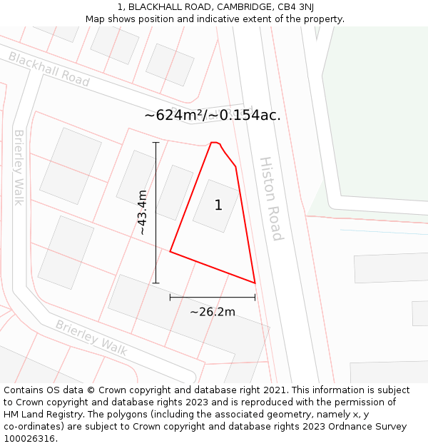 1, BLACKHALL ROAD, CAMBRIDGE, CB4 3NJ: Plot and title map