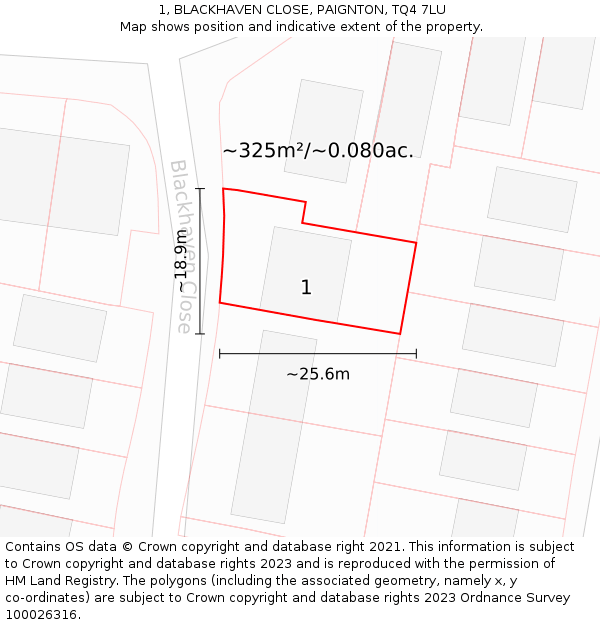 1, BLACKHAVEN CLOSE, PAIGNTON, TQ4 7LU: Plot and title map