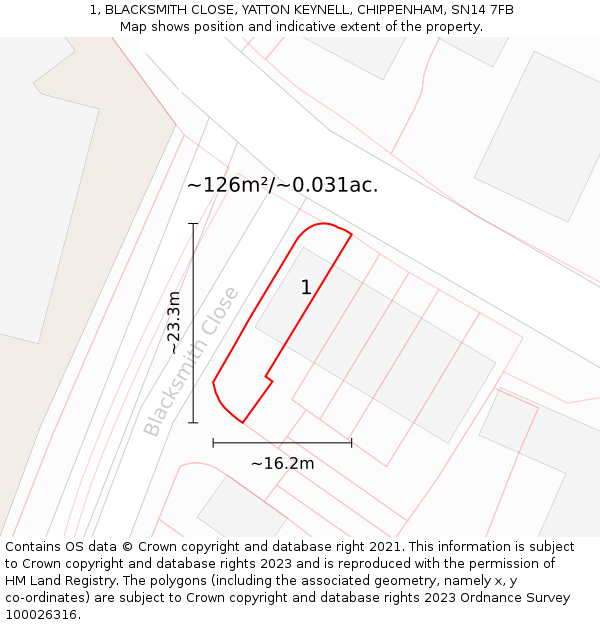 1, BLACKSMITH CLOSE, YATTON KEYNELL, CHIPPENHAM, SN14 7FB: Plot and title map