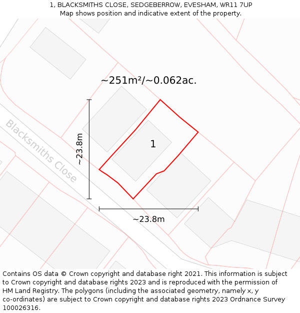 1, BLACKSMITHS CLOSE, SEDGEBERROW, EVESHAM, WR11 7UP: Plot and title map