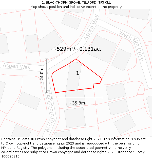 1, BLACKTHORN GROVE, TELFORD, TF5 0LL: Plot and title map