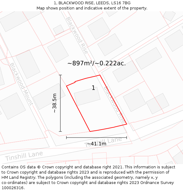 1, BLACKWOOD RISE, LEEDS, LS16 7BG: Plot and title map