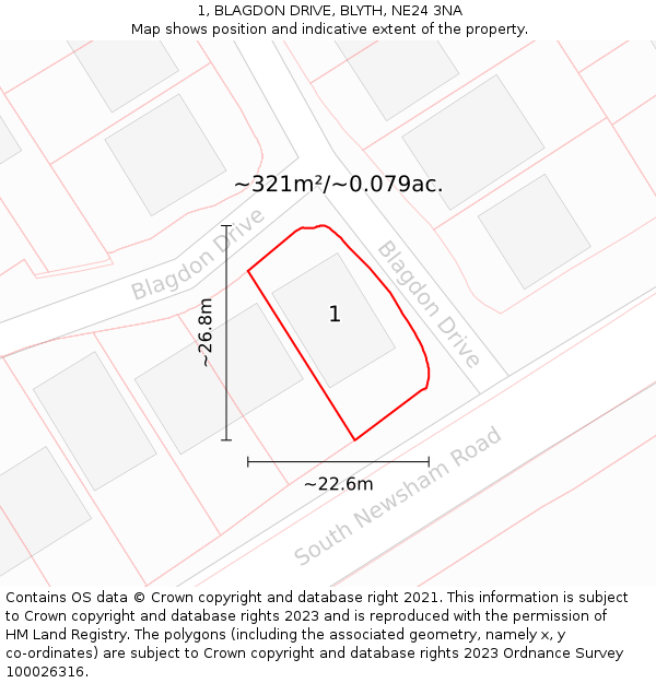 1, BLAGDON DRIVE, BLYTH, NE24 3NA: Plot and title map