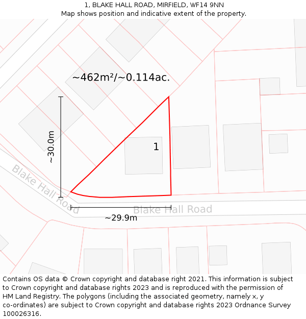1, BLAKE HALL ROAD, MIRFIELD, WF14 9NN: Plot and title map