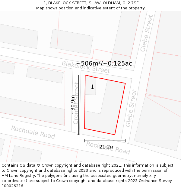 1, BLAKELOCK STREET, SHAW, OLDHAM, OL2 7SE: Plot and title map
