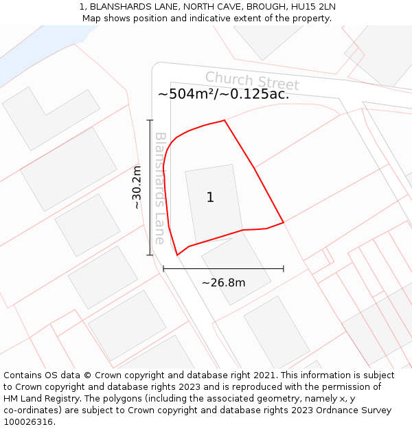1, BLANSHARDS LANE, NORTH CAVE, BROUGH, HU15 2LN: Plot and title map
