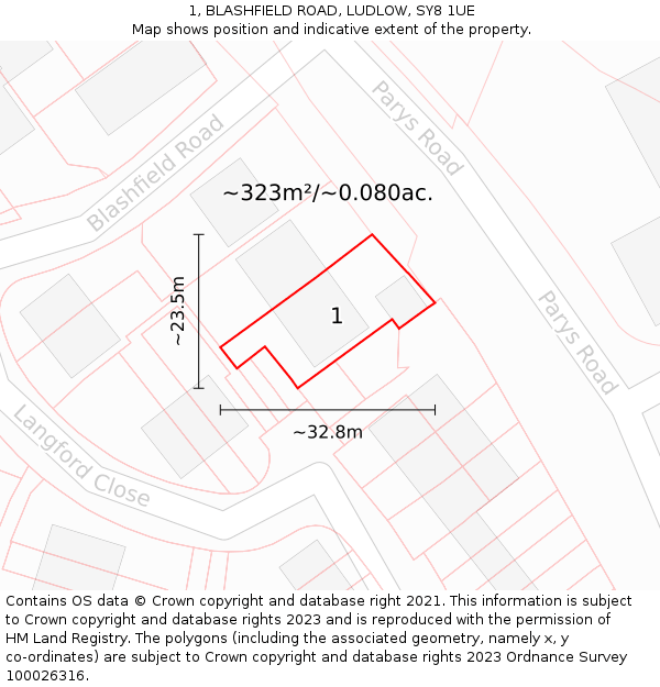 1, BLASHFIELD ROAD, LUDLOW, SY8 1UE: Plot and title map