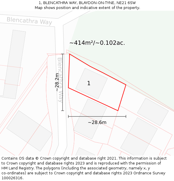 1, BLENCATHRA WAY, BLAYDON-ON-TYNE, NE21 6SW: Plot and title map