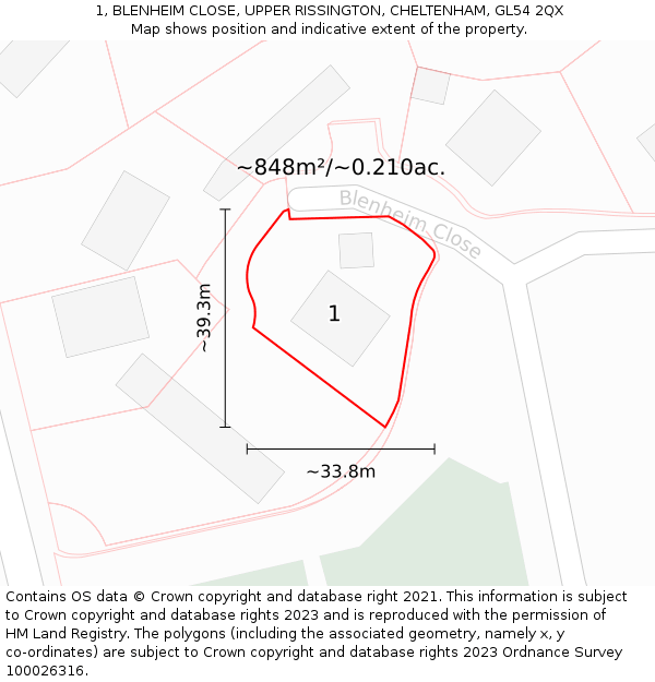 1, BLENHEIM CLOSE, UPPER RISSINGTON, CHELTENHAM, GL54 2QX: Plot and title map
