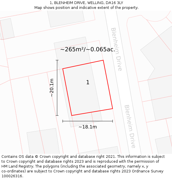 1, BLENHEIM DRIVE, WELLING, DA16 3LY: Plot and title map