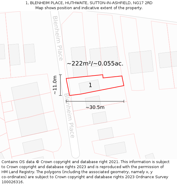 1, BLENHEIM PLACE, HUTHWAITE, SUTTON-IN-ASHFIELD, NG17 2RD: Plot and title map