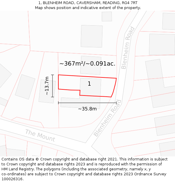 1, BLENHEIM ROAD, CAVERSHAM, READING, RG4 7RT: Plot and title map