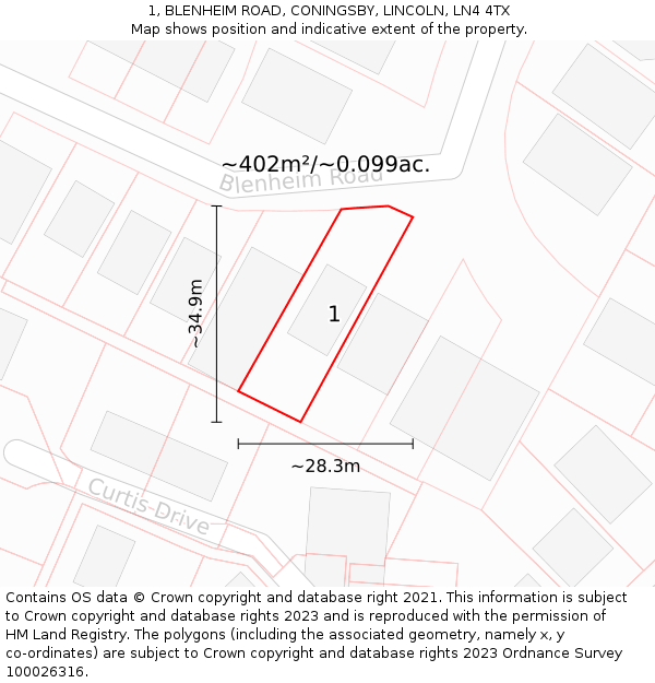 1, BLENHEIM ROAD, CONINGSBY, LINCOLN, LN4 4TX: Plot and title map