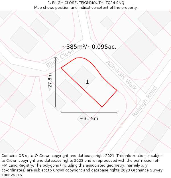 1, BLIGH CLOSE, TEIGNMOUTH, TQ14 9NQ: Plot and title map