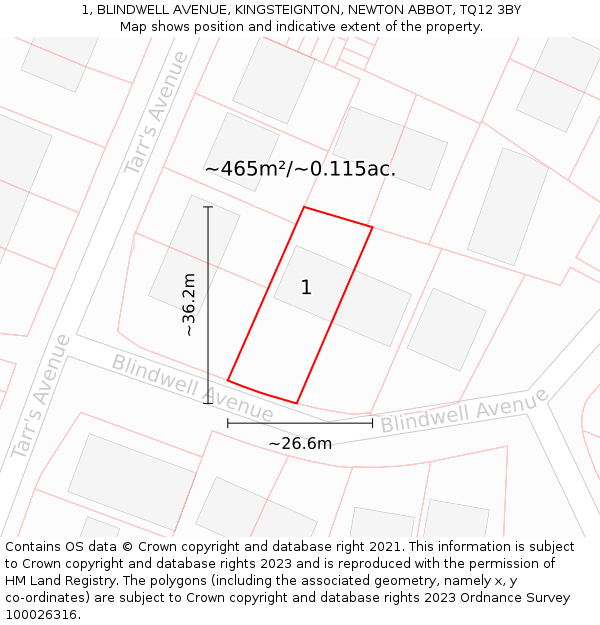 1, BLINDWELL AVENUE, KINGSTEIGNTON, NEWTON ABBOT, TQ12 3BY: Plot and title map