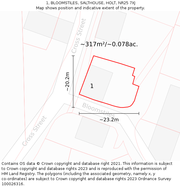 1, BLOOMSTILES, SALTHOUSE, HOLT, NR25 7XJ: Plot and title map