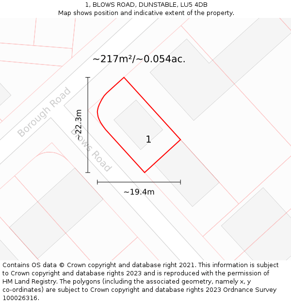 1, BLOWS ROAD, DUNSTABLE, LU5 4DB: Plot and title map