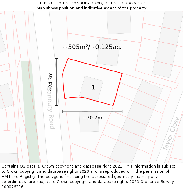 1, BLUE GATES, BANBURY ROAD, BICESTER, OX26 3NP: Plot and title map